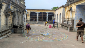 Cleaning the Praharam (Surrounding area) of the temple