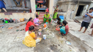 Our Trust Members Cleaning the Bronze and Pooja Items